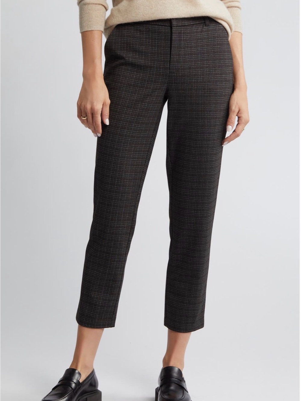Wit & Wisdom Tailored Plaid Cropped Dress Pants - Houndstooth Brown